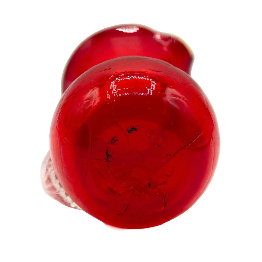 Red Glass Pitcher Small Water Carafe‎ Hand Blown Crackle Style